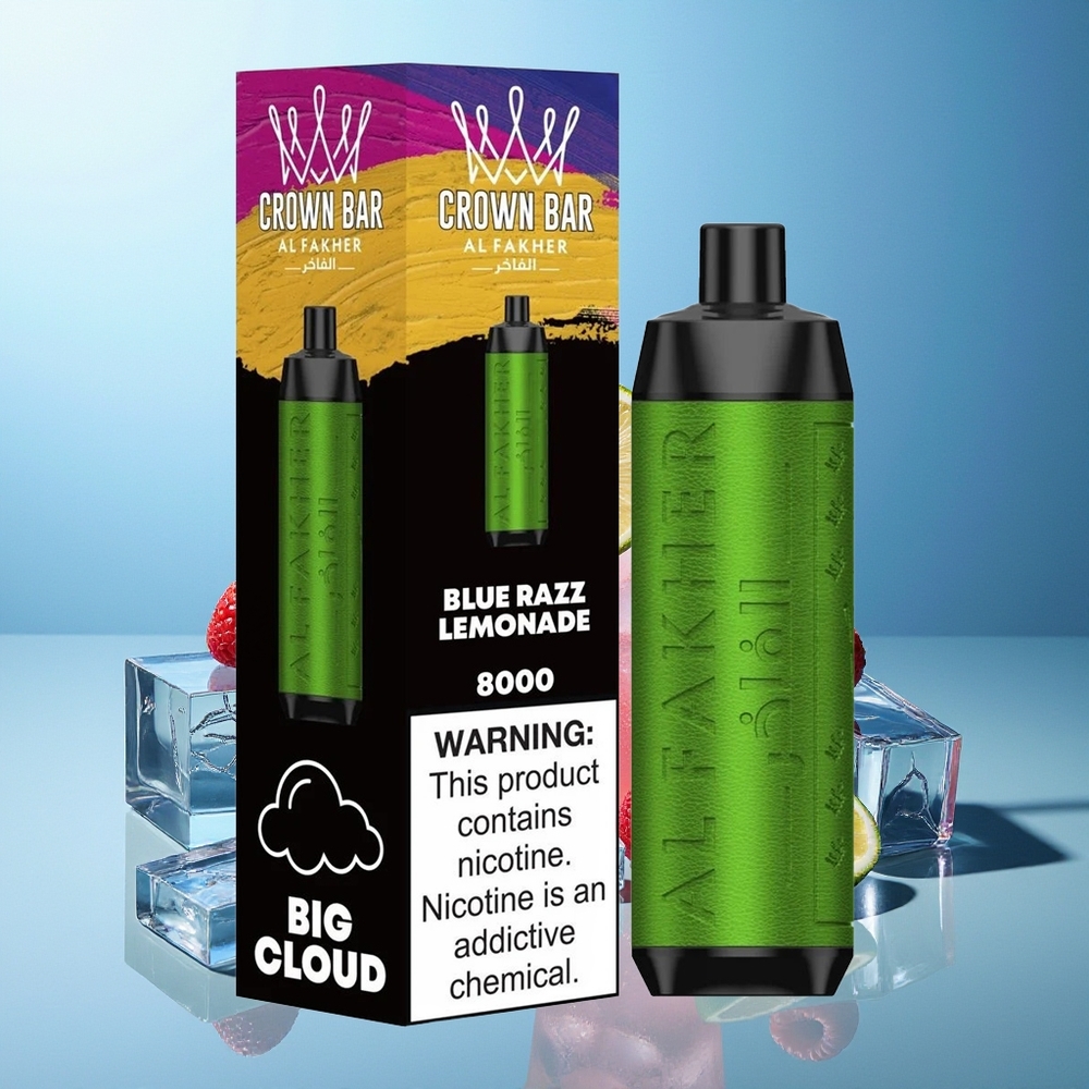 Al Fakher Crown Bar 8000 Kristalni Dispozabilni Vape Modra Malina Limonada 18ml