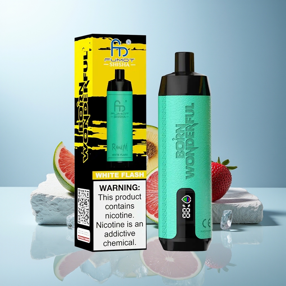 RandM Fumot Shisha 10000 Puffov Beli Blesk Dispozabilni Vape 18ml Prednapolnjen E-tekočina