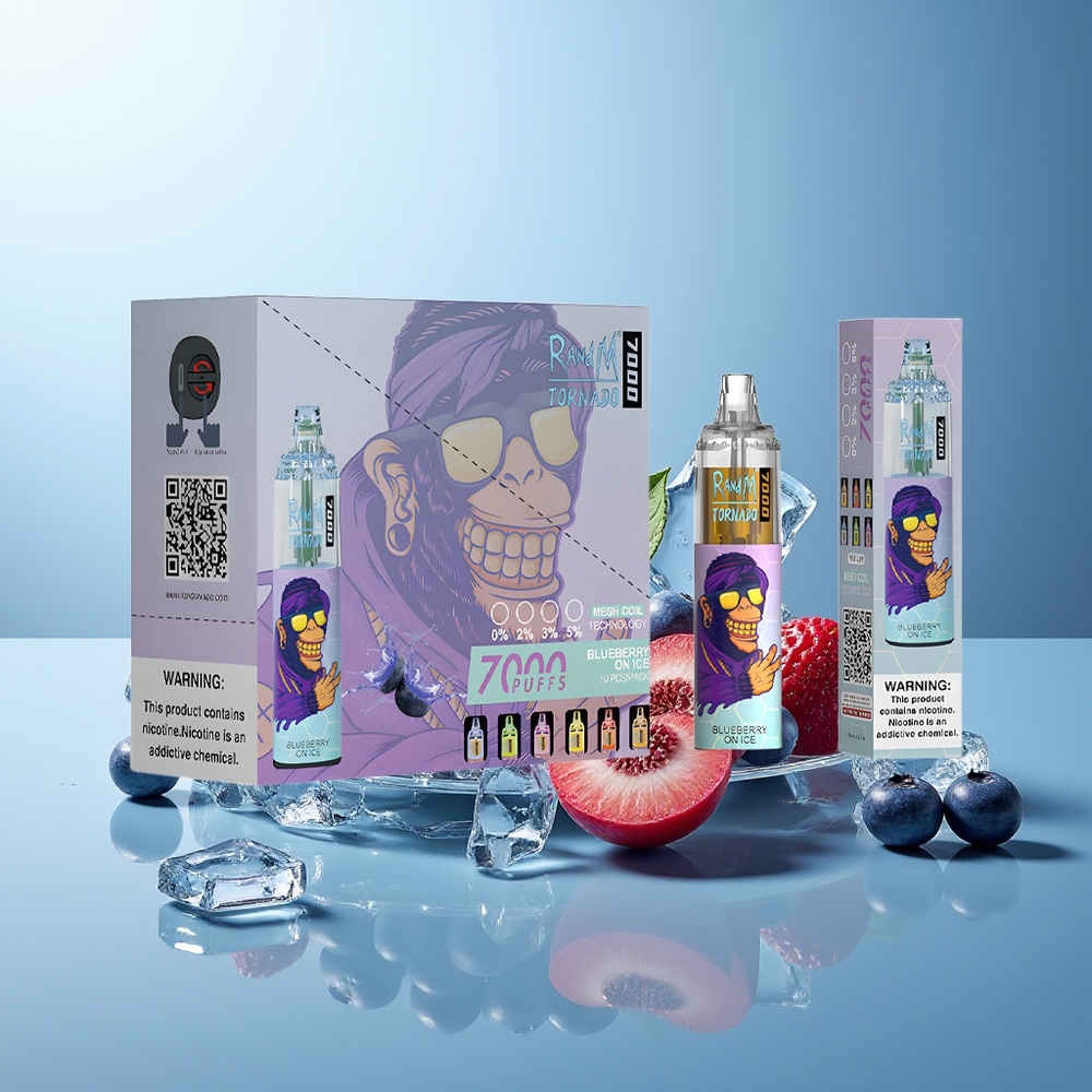 RandM Fumot Tornado 7000 Pihljanj Modri Jagodi Na Ledu Mesh Coil