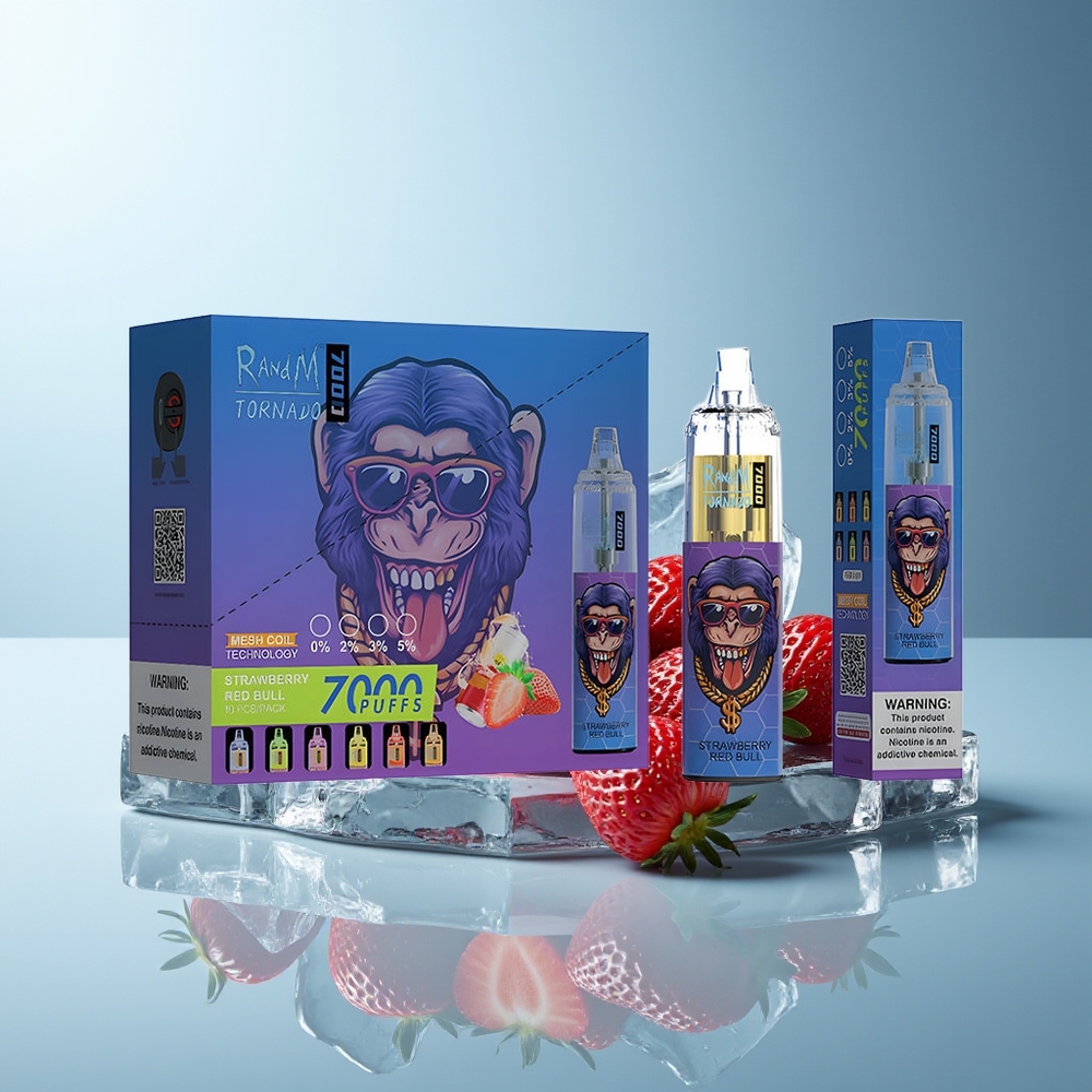 RandM Fumot Tornado 7000 Pufi Dispozabilna Vapa Jagoda Rdeči Bik 14 ML