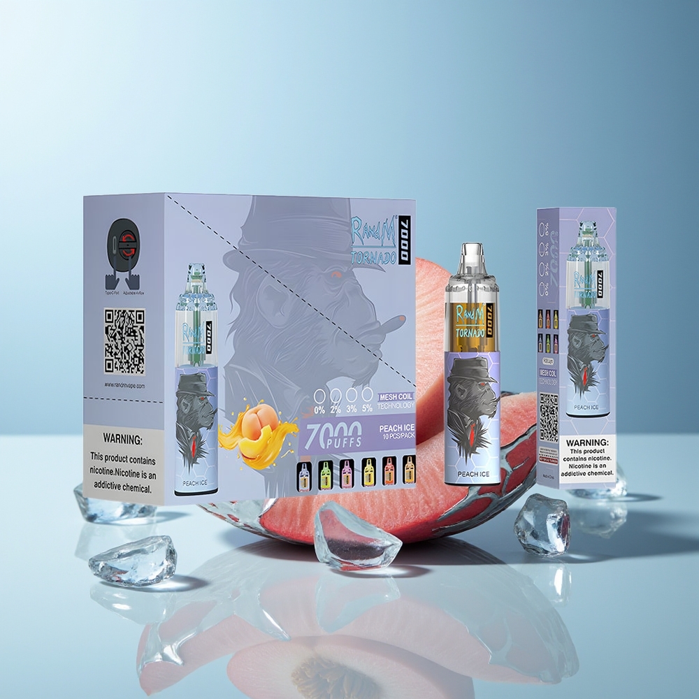 RandM Fumot Tornado 7000 Pufov Dispozabilni Vape Breskev Led RGB Light