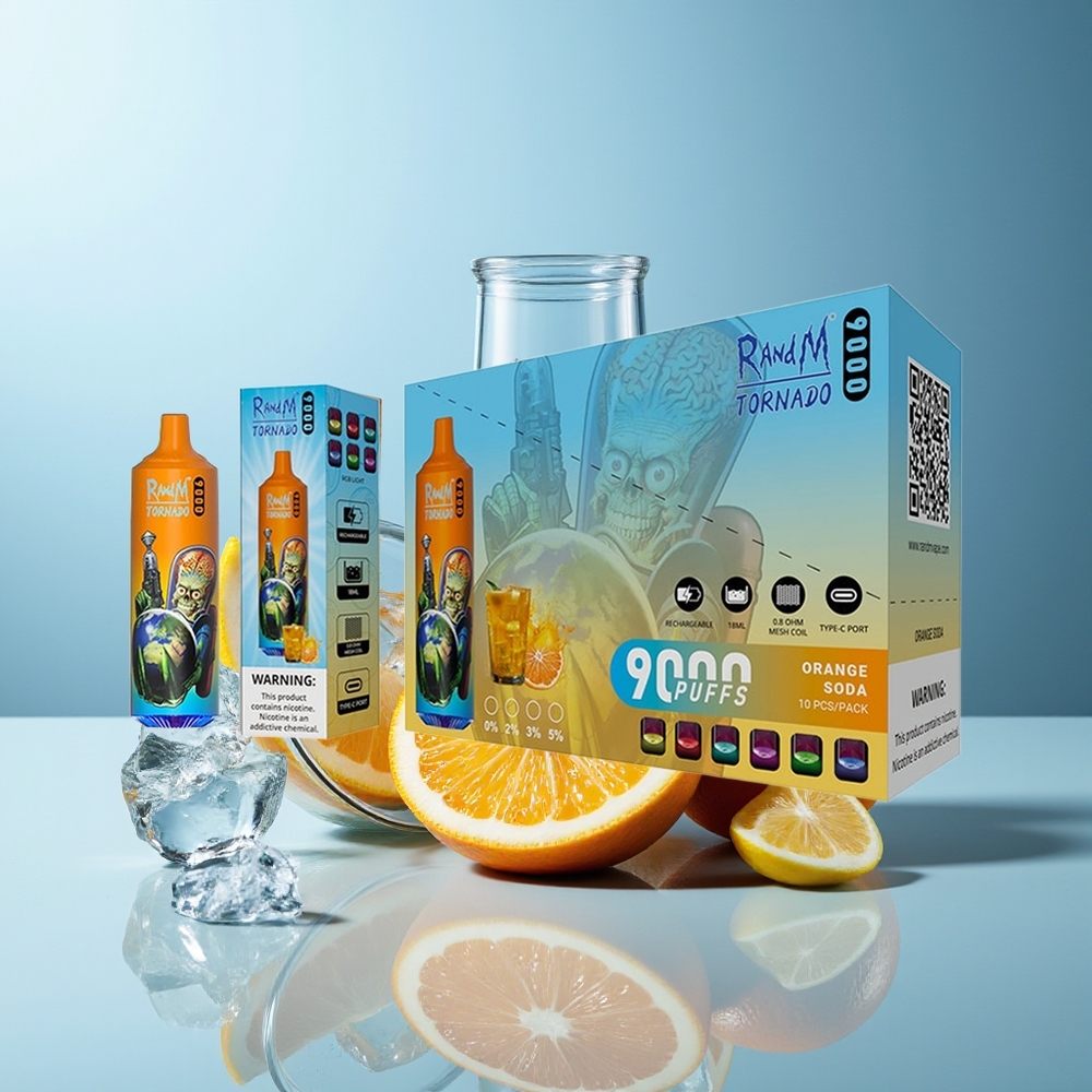 RandM Fumot Tornado 9000 Pihala Oranžna Soda RGB Display