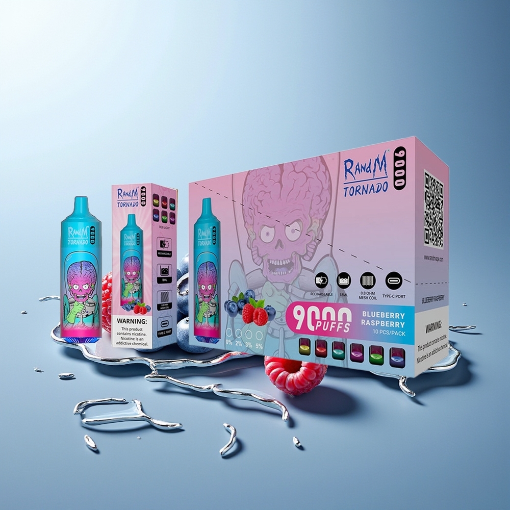 RandM Fumot Tornado 9000 Pufi Borovnica Malina RGB Display