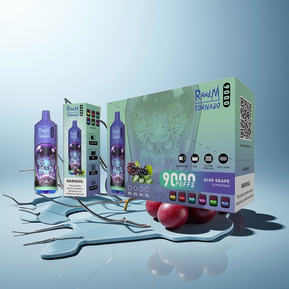 RandM Fumot Tornado 9000 Pufov Aloe Grozdje RGB Display