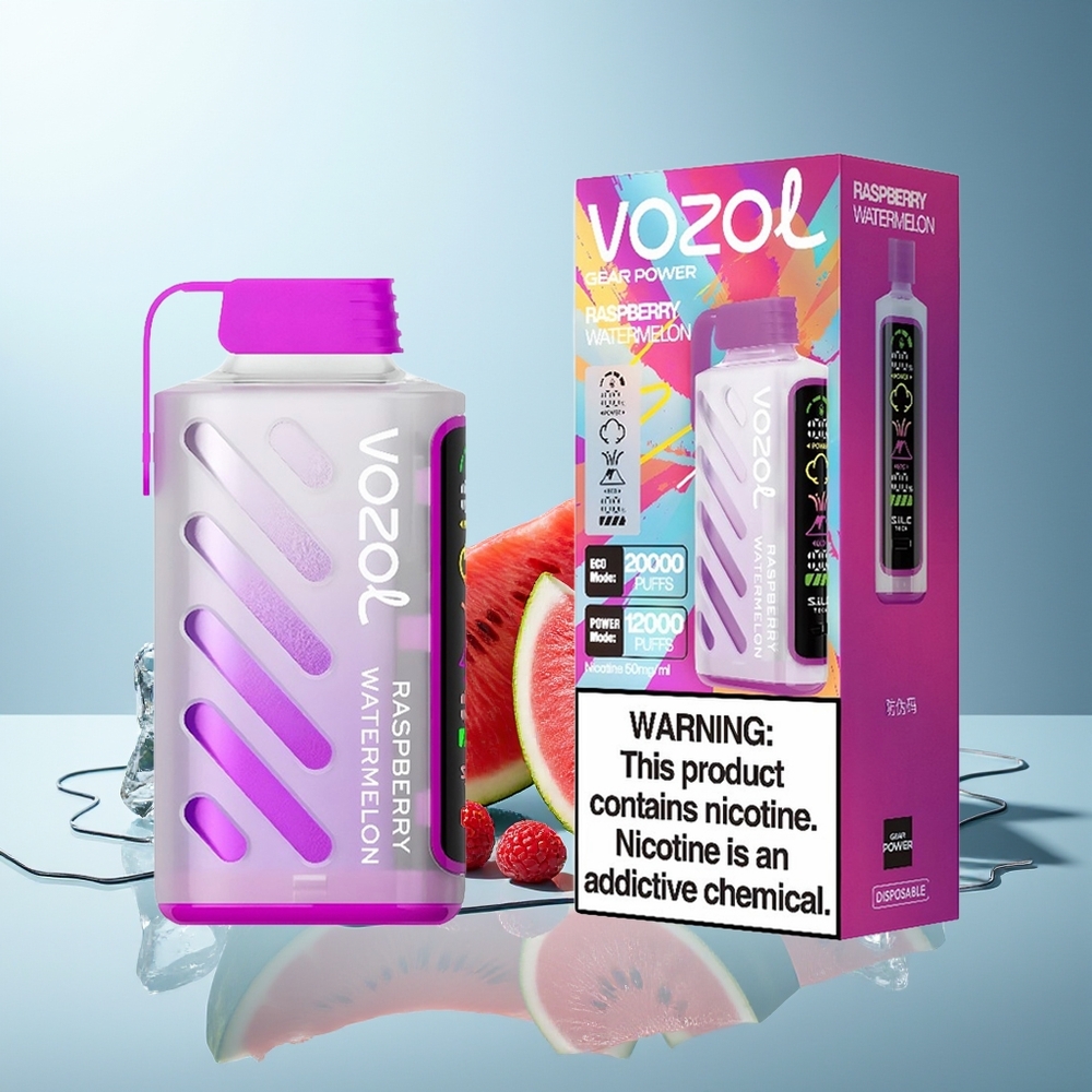 VOZOL Gear Power 20000 Pufov Dispozabilna Vapa Malina Lubenica Dual Mesh Coil