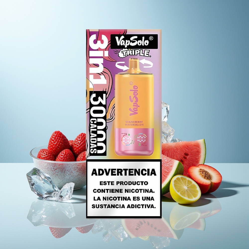 VapSolo Triple 30000 Pofov Jagoda Lubenica  Limska Breskev