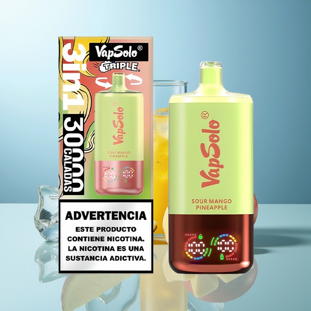 VapSolo Triple 30000 Puffov Kombinacija Kisli Mango Ananas Type-C