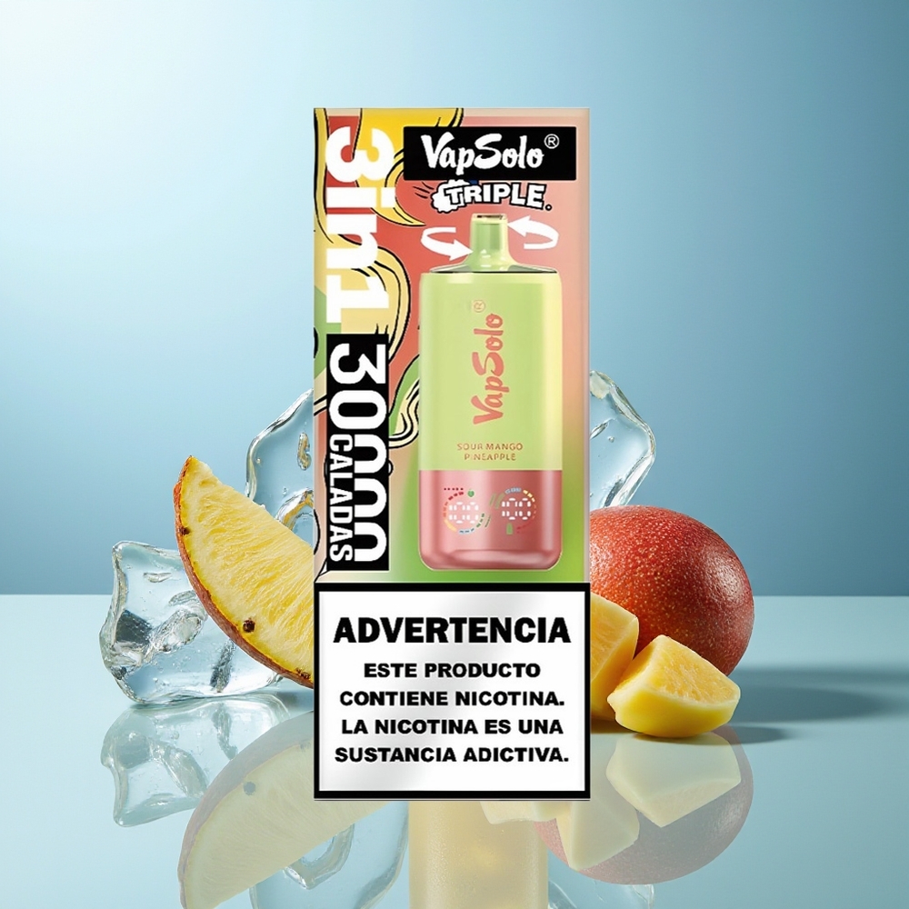 VapSolo Triple 30000 Puffov Kombinacija Kisli Mango Ananas Type-C