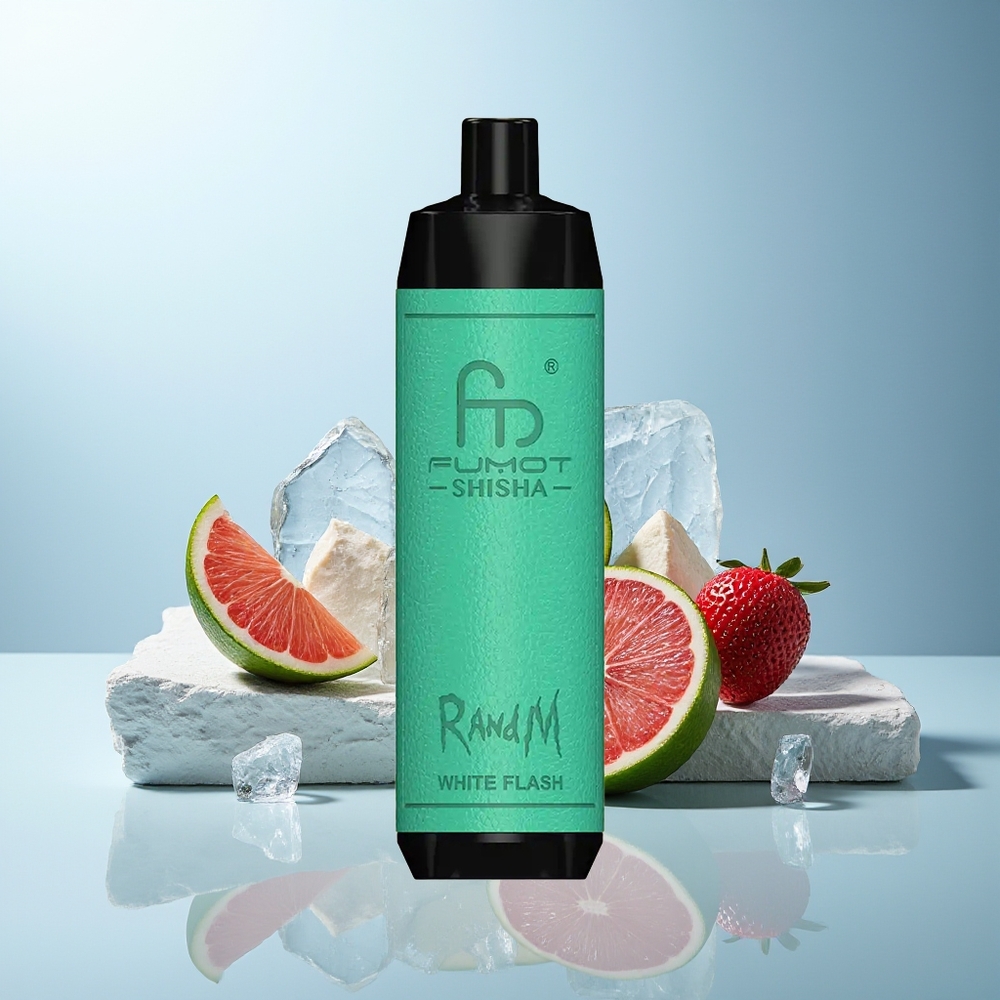 RandM Fumot Shisha 10000 Puffov Beli Blesk Dispozabilni Vape 18ml Prednapolnjen E-tekočina