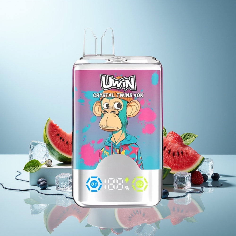 UWIN Crystal Twins 40000 Puff Dvojni Okus Lubenika Led in Mešane Jagode 32ml